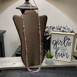 NWT Pink & Silver Tone Beaded Necklace!